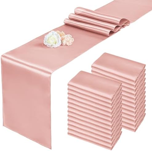 Pesonlook 24 Pack Rose Gold Satin Table Runners for Wedding 12 x 108 Inch Long Table Runners for Rectangle Round Tables, Smooth Table Runner Birthday Party Banquets Decoration by Pesonlook