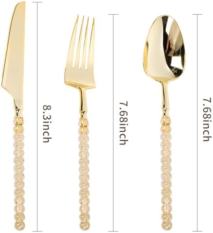 150PCS Gold Plastic Silverware, Heavy Duty Disposable Utensils Set - Image 3