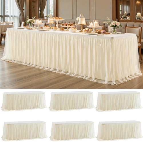 6 Pack Champagne Tablecloth for 8 Foot Rectangle Tables Tulle Table Skirt by PartyTalk
