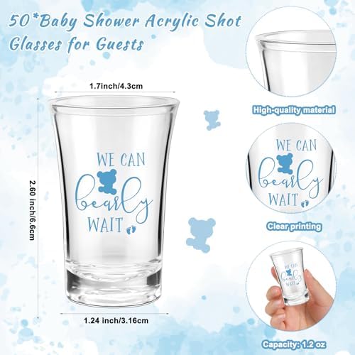 50 Sets Baby Shower Favors Shot Glasses Keychain Gifts, Bear, Blue - Image 2