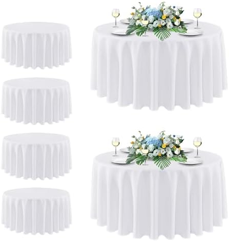 sancua White Round Tablecloth 108 Inch Fit 42-96 Inch Tables, 6 Pack by sancua