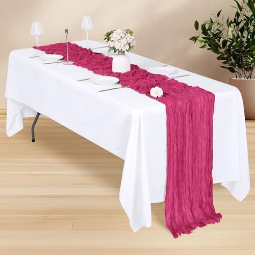 14 Pack Hot Pink Cheesecloth Table Runner 17x108 Inch Semi Sheer Boho Gauze Cheese Cloth Fabric Table Runners, for Wedding Party Baby Shower Birthday Home Decor Garden Farmhouse - Image 3