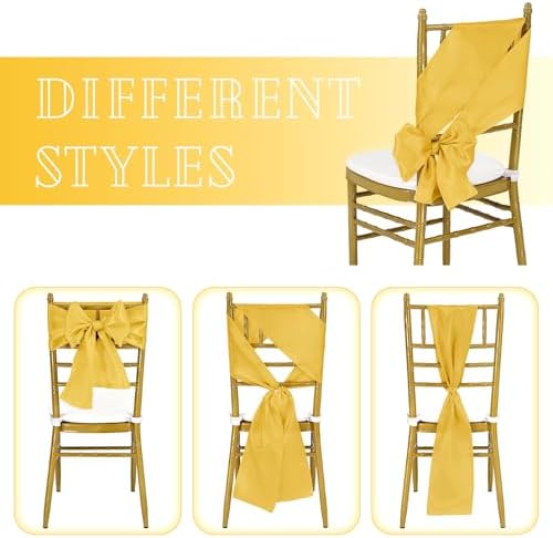 fani 60 PCS Satin Chair Sashes, 7x78 Inch, Gold - Image 4