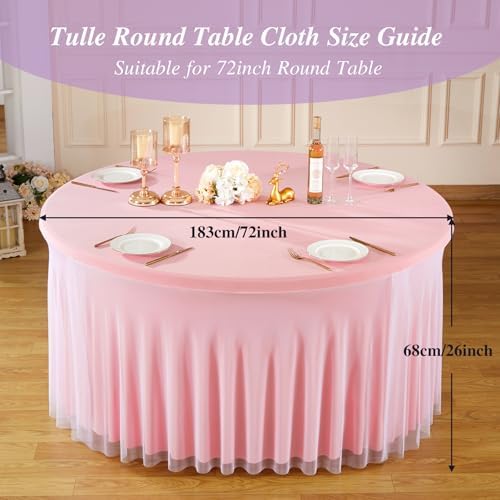 Pink Tulle Tablecloths 72 Inch Spandex Round Table Cloths for Round Tables - Image 5