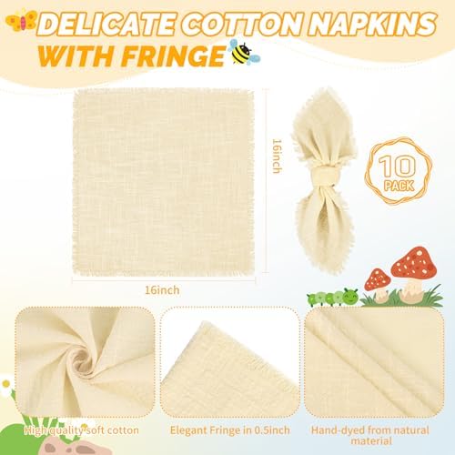 Showgeous 60 Pack Beige Cloth Napkins with Fringe, 16x16 inch 100% Cotton - Image 2
