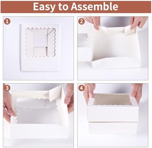 24 pcs White Pie Boxes,12x12x3 Inch Auto-Popup Bakery Boxes with Window Donuts Chocolate Muffins Donuts Pastry Dessert Cookie Box For Packaging - Image 5