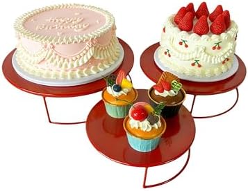 Red 3Pcs Half-Circle Nesting Metal Cake Stand Set 8/10/12 Inch Tray - Image 6