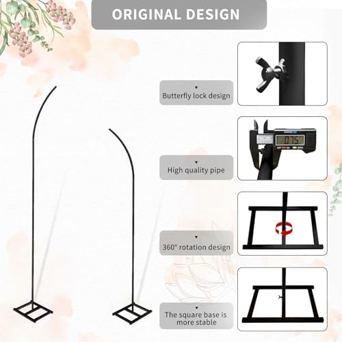 Metal Wedding Arch Stand,Set of 2 Gold Curved Top Arch Backdrop Stand Wedding Arches for Ceremony Birthday Anniversary Baby Shower Floral Stand Background Decoration (Black,7.8FT & 6.7FT) - Image 4