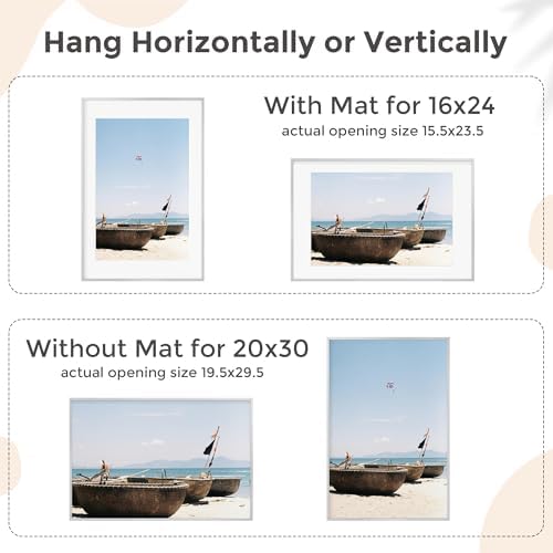 20x30 Metal Picture Frame for Wall With Mat for 16x24, 20''x30'' Aluminum Photo Frames With Tempered Glass for Home Decor, Minimalist Modern Poster Frame Horizontal And Vertical Formats, Silver - Image 4