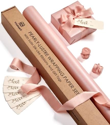 Vitalizart Pink Wrapping Paper Set 30" Pearly-Lustre Ribbons & Gift Tags by Vitalizart