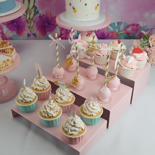 Set of 8 Pink Cake Stands Donut Holder Round Metal Dessert Display Risers Cupcake Stand Serving Platter for Weddings Birthday Baby Showers Anniversary Party - Image 5