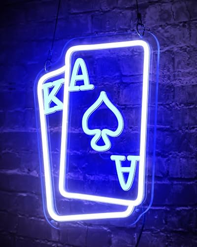 Blue Poker Neon Led Signs for Man Cave, Ace & King Playing Card Neon Signs for Wall Decor Men, Neon Bar signs, 10-level Dimmable by Raipile