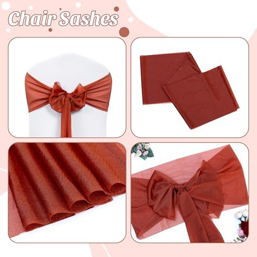 MDS Pack of 25 Chiffon Chair Sashes for Wedding & Event Décor - Terracotta - Image 5