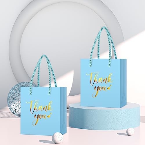 Honoson 60 Pcs Mini Thank You Gift Bag with Handle Bulk,Light Blue - Image 5