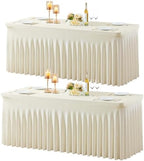 2 Pack Beige Table Cloth for 6 Foot Rectangle Tables Spandex Fitted Tablecloth 6ft Stretch Table Covers Skirt Beige Banquet Tablecloths Wrinkle Free Tablecloth for Party Wedding Birthday Event by Tao-GePartyDecorations