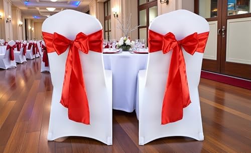 MDS® Pack of 150 Satin Chair Sashes for Wedding & Events – Red - Image 2
