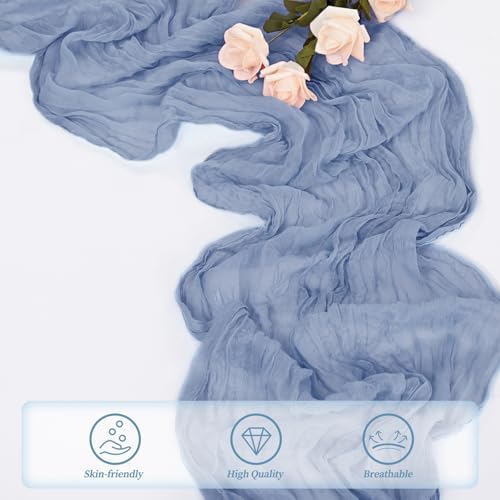 20 Pack Dusty Blue 10FT Cheesecloth Table Runner Rustic Gauze Fabric Cheese Cloth Table Runner for Wedding Bridal Baby Shower Table Decor 20 x 120 Inch Long Boho Sheer Birthday Party Table Decorations - Image 5