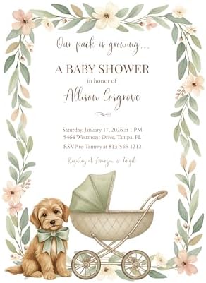 Puppy Baby Shower Invitation with Golden Doodle, Adding to our Pack, Dog & Stroller, Custom Edited and Printed Invitations by Handmade