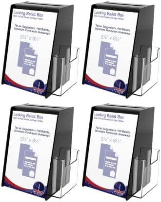 Marketing Holders 4 Pack Donation Box with Lock Black Acrylic Ballot Bin with 5.5" x 8.5" Sign Holder for Fundraising Donations Bars and School Voting by MarketingHolders