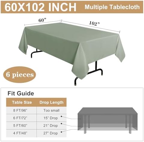 sancua 2 Pack Sage Green Tablecloths 60x102 Inch for 6 Feet Rectangle Tables - Image 7