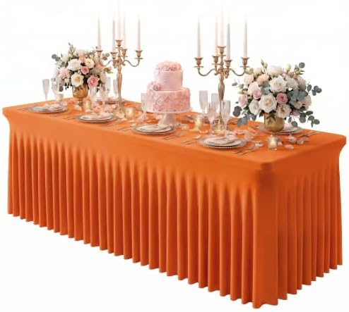 Orange Spandex Tablecloth for 8FT Rectangle Tables, Table Skirt by Baoszty