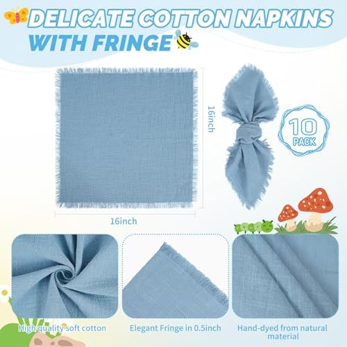 Showgeous 30 Pack Dusty Blue Cloth Napkins with Fringe, 16x16 inch - Image 2