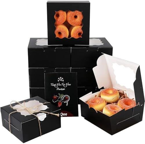 qiqee Black Bakery Box with Window 60packs 6x6x3 Black Cookie Boxes Pastry Box for Wedding Favor Birthday ＆ Party by Qiqee