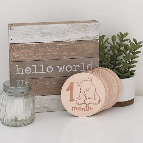 Disney Classic Winnie The Pooh Natural Wood Tone, 12 Piece Wooden Engraved Milestone Cards - Image 3