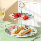 KAMMAK 2-Tier Porcelain Cupcake Stand Serving Tray, Dessert Plates Cake Fruit Candy Display Tower, Reusable Pastry Platter for Wedding Birthday Baby Shower Tea Party Decorations (Green) - Image 3