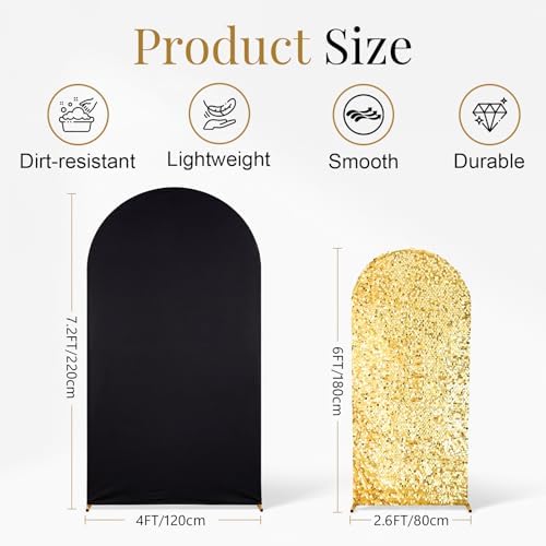 SaitiMade Set of 2 Black and Gold Sequin Arch Backdrop Cover (7.2 & 6 FT) - Image 2