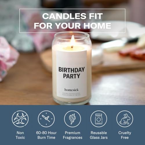Homesick Scented Candles for Home (Birthday Party) - 13.75 oz Long-Lasting Natural Soy Wax Blend Jar Candle Gifts for Women & Men, 60-80 Hours Burn Time - Notes of Butter, Cream & Vanilla - Image 5