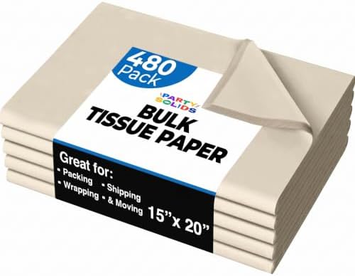 Party Solids Ivory Tissue Paper for Gift Bags 15" X 20" 480 Sheets by Crown+Display