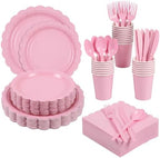 ArtSocket 350 Pack Disposable Party Tableware for 50 Guest, Pink Birthday by ArtSocket