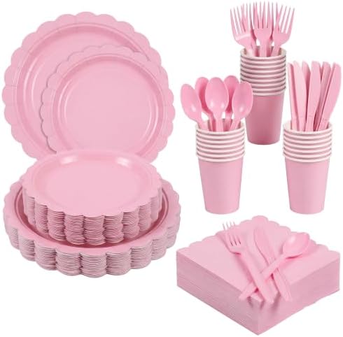 ArtSocket 350 Pack Disposable Party Tableware for 50 Guest, Pink Birthday by ArtSocket