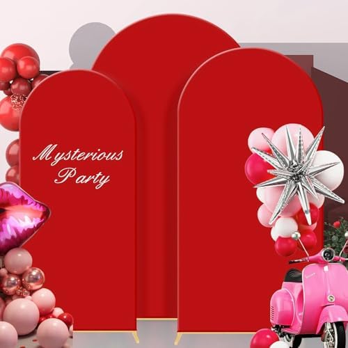 Gawicpy Wedding Arch Backdrop Stand Set Metal Arch Backdrop Stand with Wedding Arch Cover, Wedding Balloon Arch Backdrop Stand for Birthday, Baby Shower, Anniversary (Red, 5.9FT+6.6FT+7.2FT) - Image 5