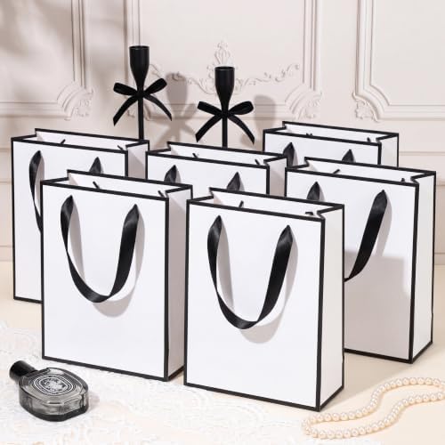 Yeaqee 100 Pcs Metallic Paepr Gift Bags Bulk with Handles,White Black - Image 5