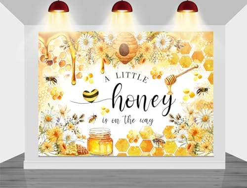 Mocsicka Bee Baby Shower Backdrop - A Little Honey is on The Way Party Decorations Banner for Kids Honeycomb Bumble Bee Photography Background (Yellow, 10x7ft(120"x82")) - Image 4
