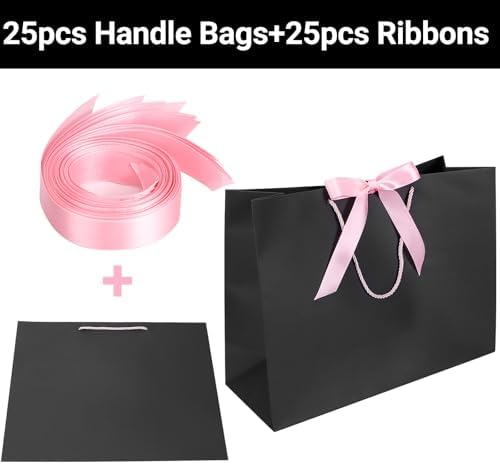 EUSOAR Large Gift Bags, 25pcs 16"x6"x12" Black With Handles for Shopping, Wedding, Baby Shower, Birthday Party - Paper Treat Bags Bulk With Ribbon - Image 4
