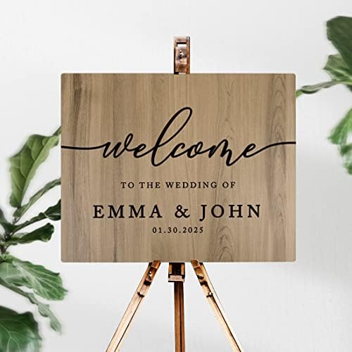 Andaz Press Large Wooden Welcome Sign for Wedding, Rustic Welcome Sign 16" x 20" Custom Names & Date, Woodland Wedding Signage, English Oak MDF Wood Finish Wedding Reception Indoor Outdoor Signs - Image 2