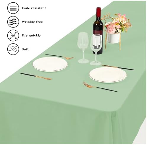 6 Pack Tablecloth 60 x 102 inch Polyester Table Cloth for 6 Foot Rectangle Tables,Stain and Wrinkle Resistant Washable Fabric Table Covers Polyester Sage Green Table Clothes for Wedding,Party,Banquet - Image 5