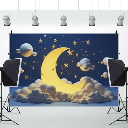 15x10ft Starry Night Moon Baby Shower Decorations Backdrop Moon and Stars Gender Reveal Party Background Star White Cloud Moonlight Little Birthday Wedding Banner Photo Booth - Image 4