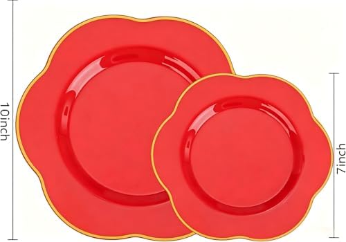 Liacere 50PCS Red Plastic Plates - Heavy Duty Disposable Plate-Red and Gold Include 25PCS Dinner Plate, 25PCS Dessert Plates for Party & Baby Shower & Graduation & Independence Day - Image 3
