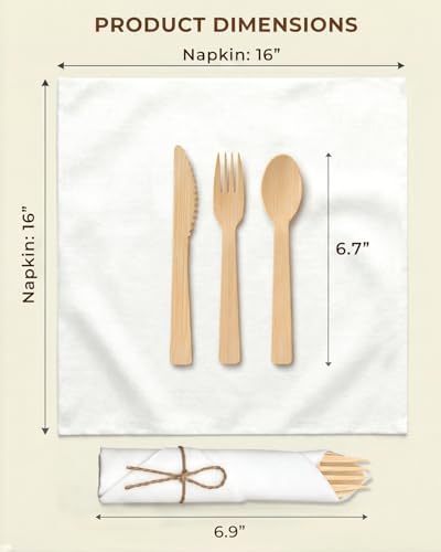 Pre Rolled Bamboo Silverware Set with Napkins - 30 Pack Bamboo Utensils - Image 5