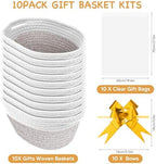 AFOROEOA 10PACK White khaki Baskets for Gifts Empty, 12"x 8"x 5" Woven Gift Baskets with Gift Bags and Bows Empty Gift Baskets for Christmas Shelf Small Storage Baskets with Handles - Image 3