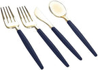 Luxe Party 128 Pieces Two Tone Plastic Disposable Cutlery | Forks-Spoons-Knives | Full Size | Chic Round | Navy and Gold - Image 2