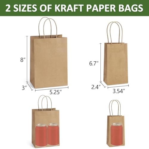 BagDream 200 Pack Kraft Paper Gift Bags with Handles Assorted Sizes Brown - Image 2