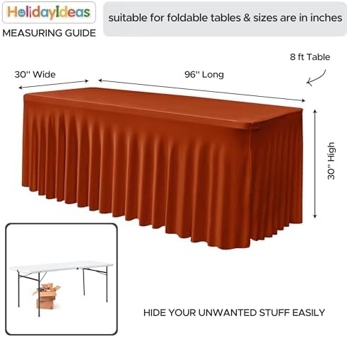 HolidayIdeas 4 Pack Rust Spandex Table Skirts 8ft Fall Tablecloths Ruffle - Image 5