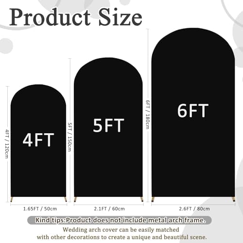 FOTSHARER Set of 3 Wedding Arch Covers 4FT 5FT 6FT Black Arch Backdrop Cover 2-Sided Spandex Arched Fabric Cover Round Top Backdrop Covers Balloon Arched Stand Cover for Party Bridal Shower Ornaments - Image 2