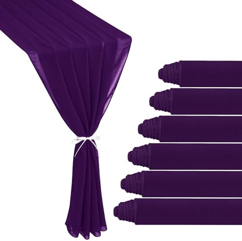 6 Pack 10Ft Dark Purple Chiffon Table Runner 29x120 Inches Sheer Fabric Table Runner Romantic Wedding Runner for Thanksgiving Christmas Bridal Shower Decorations（Dark Purple） by JALANCY