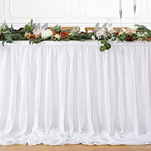 White Table Skirt Chiffon 9FT Sheer Tablecloth for Birthday Party Sweetheart Cake Table Decoration Wedding Table Skirt 2 Layer - Image 7
